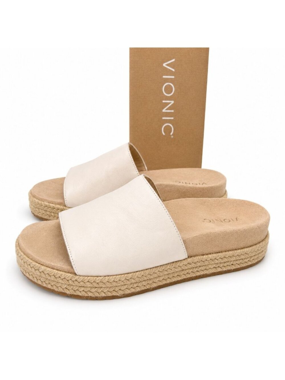 Vionic Yasmina Supportive Sea Salt Leather Slide Sandals Women’s 7 Comfort